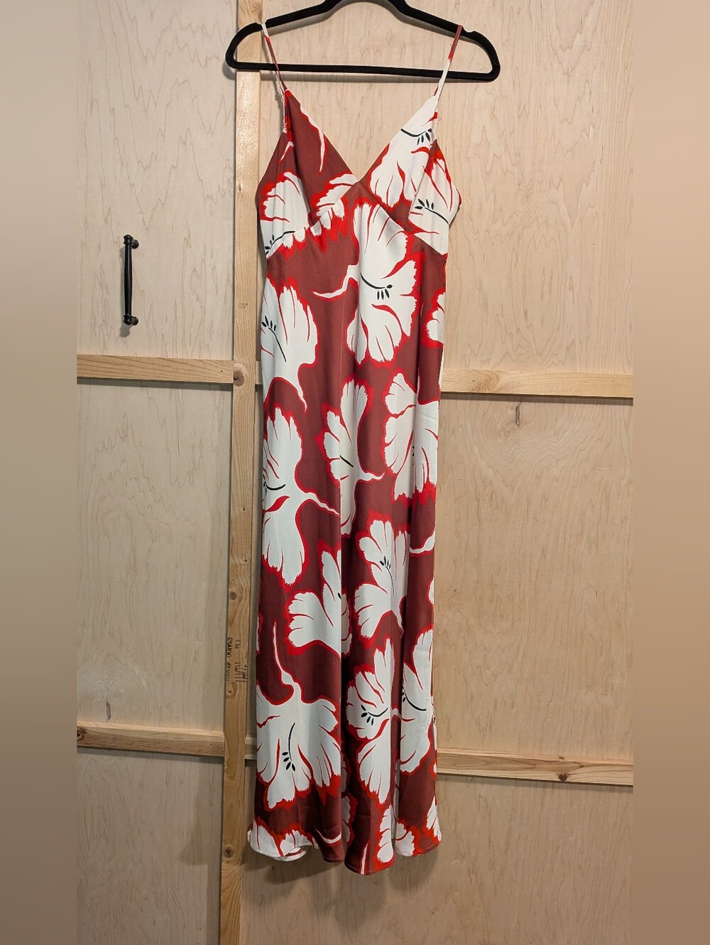 Anthropologie Red and White Floral Maxi Slip Dress